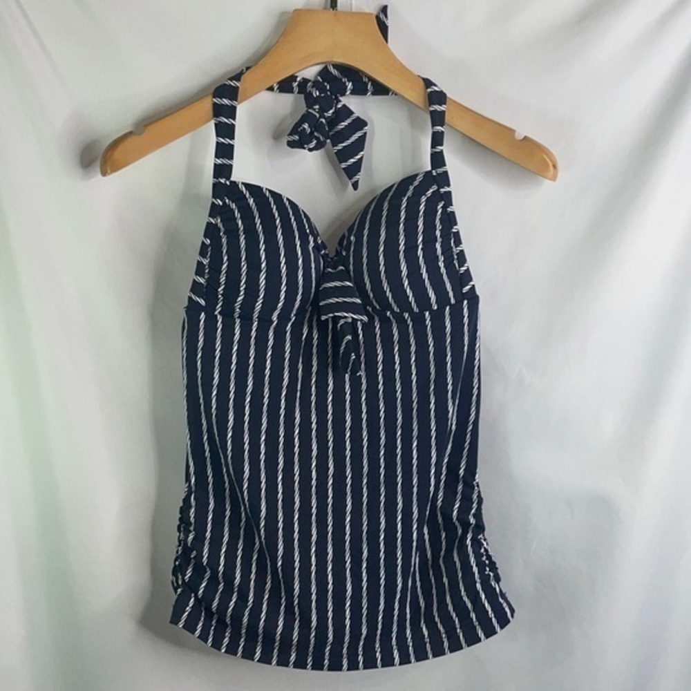 Seafolly  navy, and white tankini top with push-up bra and nautical rope print